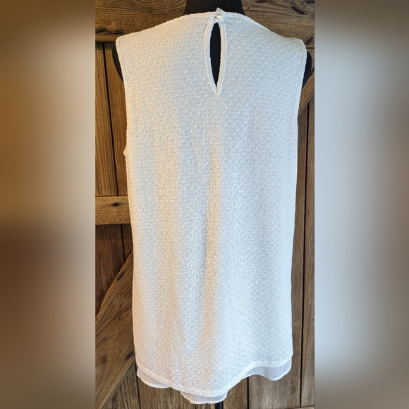 Studio Y White Knit Blouse Women's Sz XL sequin sleeveless lined Chiffon Y-1 - Picture 2 of 7